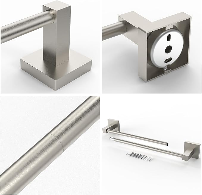 RUACQ Towel Bar 22" Towel Racks for Bathroom Wall Mounted, Brushed Nickel | Total Length 24 Inch Single Towel Rod, Bath Towel Holder, 304 Stainless Steel, Rustproof, Square Base, Heavy Duty, Modern