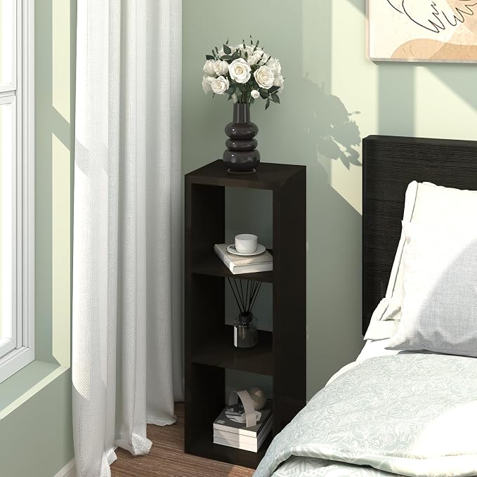 CTESNE【2026 Wooden Thick Frame 3 Cube Storage Organizer Shelf with Anti-Tipping Kits + Reversible Open Back Bookcase, Horizontal and Vertical Dual-use（Chocolate,11inch）