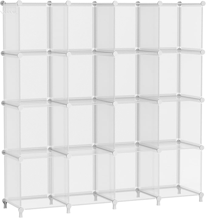AWTATOS Cube Storage Organizer, 16 Cube Closet Organizers, Clear | DIY Stackable Storage Cube Shelves, Portable Closet, Plastic Clothes Organizer Shelving for Bedroom, Home Office