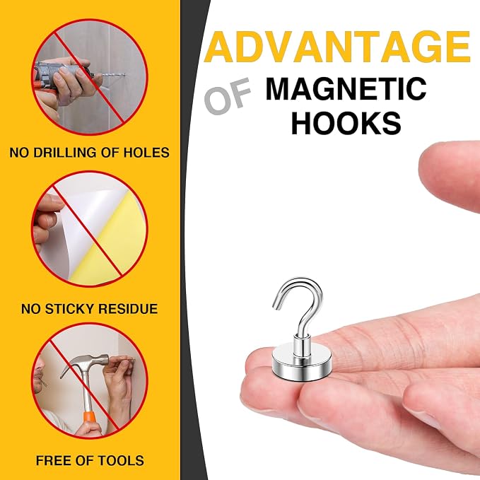 DIYMAG Magnetic Hooks, 30Lbs Strong Heavy Duty Cruise Magnet Hooks for Classroom, Fridge, Hanging, Cabins, Grill, Kitchen, Garage, Workplace and Office etc, (15 Pack-Silver) | Neodymium Heavy Duty Strong Magnets Hanging Ship Cabins Refrigerator Fridge ...