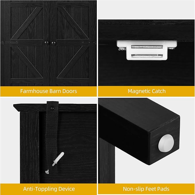 YITAHOME 64.5" Farmhouse Pantry Cabinet with 2 Drawers & Shelves, Oak Black | Tall Storage Cupboard for Living Room, Kitchen, and Hallway