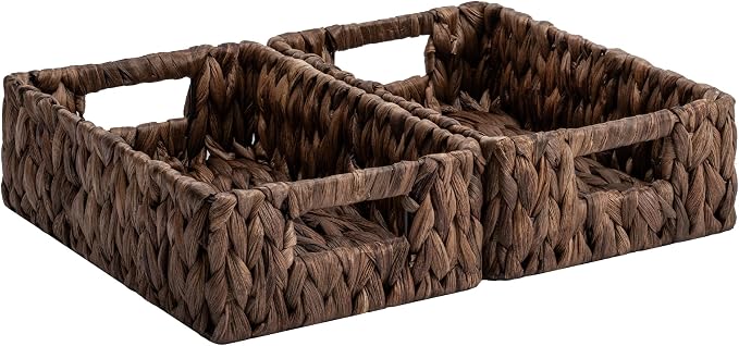 StorageWorks Wicker Baskets for Storage, Water Hyacinth Storage Baskets for Organizing, Wicker Storage Baskets for Shelves, Brown, 2-Pack, 11¼" x 7½" x 3½"