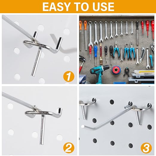 100 Pcs Peg Board Shelving Hooks Stainless Steel Hanging Board Pegs Wall Display Hooks Bulk for 1/8 1/4 Garage Storage Organizer Accessories (4 Inch,Silver)
