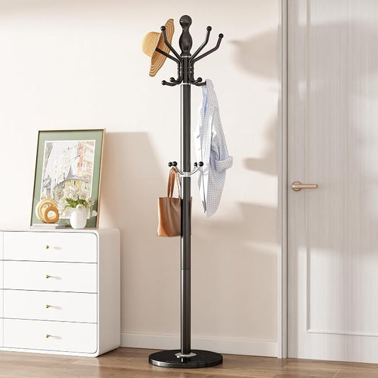 Metal Coat Rack Stand Coat Rack Freestanding with 360° Rotary,Black | Modern Coat Rack with 360° Rotary Design Sturdy Heavy Duty Hall Tree Hats Hanger Holder Stand 14 Hooks for Hallway Office