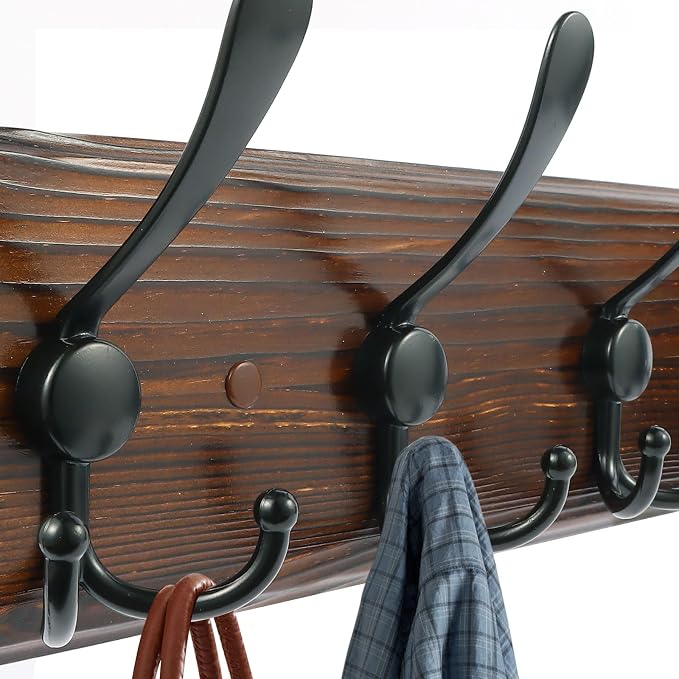 Coat Rack Wall Mount 16.8'' Rustic Hat Rack with 5 Triple Hooks Coat Hooks Wall Mount Farmhouse Wall Hooks for Hanging Coat, Bags, Towels