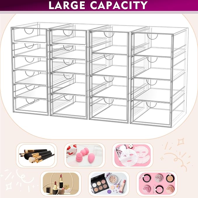 Acrylic Makeup Organizer with 19 Drawers,Storage Drawer Organizer | Bathroom Organizers and Storage for Palettes, Cosmetic, and Beauty Supplies, Desk Organization