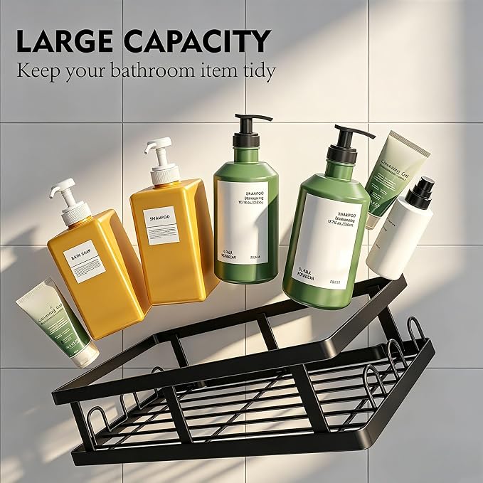 Youvip Black Shower Caddy 6 Pack, No Drill Rustproof Adhesive Shelves | Black Finish, 6-Piece Set, No Drilling, Rust Resistant, Large Capacity, 6 Adhesives, 24 Built-In Side Hooks
