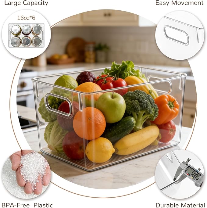 Hudgan 4 Packs Refrigerator Organizers and Storage , 4 Large Storage Containers for Pantry Organizers, Home Edit, Kitchen Cabinet, Refrigerator, Under Sink Organization, Bathroom, Office