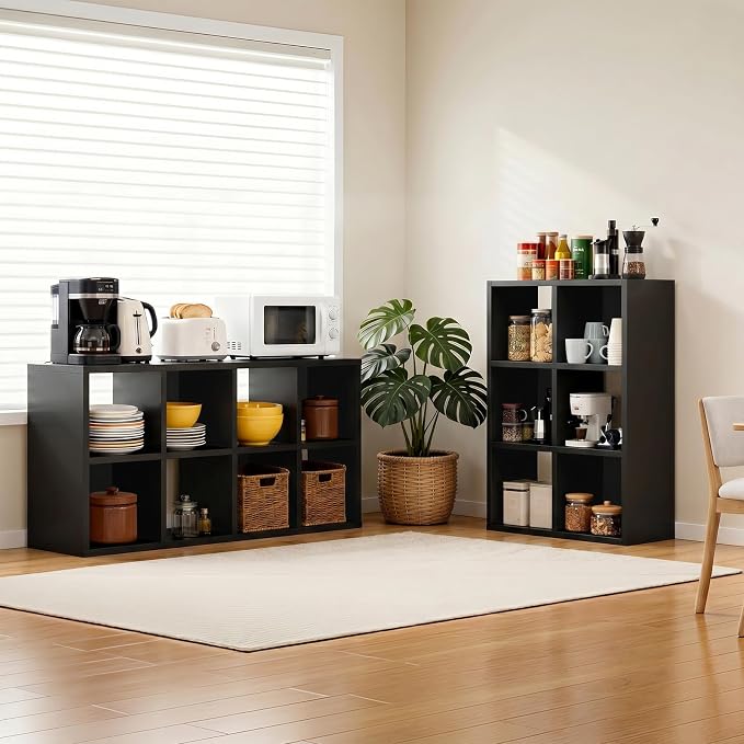 LUCKLIFE 6-Cube Storage Organizer, Stackable Modular Bookcase Shelf with Vertical or Horizontal Use, Fits 11×11" Bins, Optional Back Panels, for Living Room, Office, Black