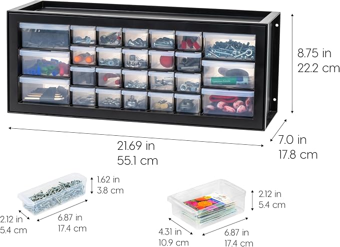 IRIS USA 26-Drawer Teacher Toolbox, 2 Pack, Craft Storage Drawers, Black | Wall mountable, Stackable, Building Bricks, Stickers, Crayons, Markers, Beads Organizer