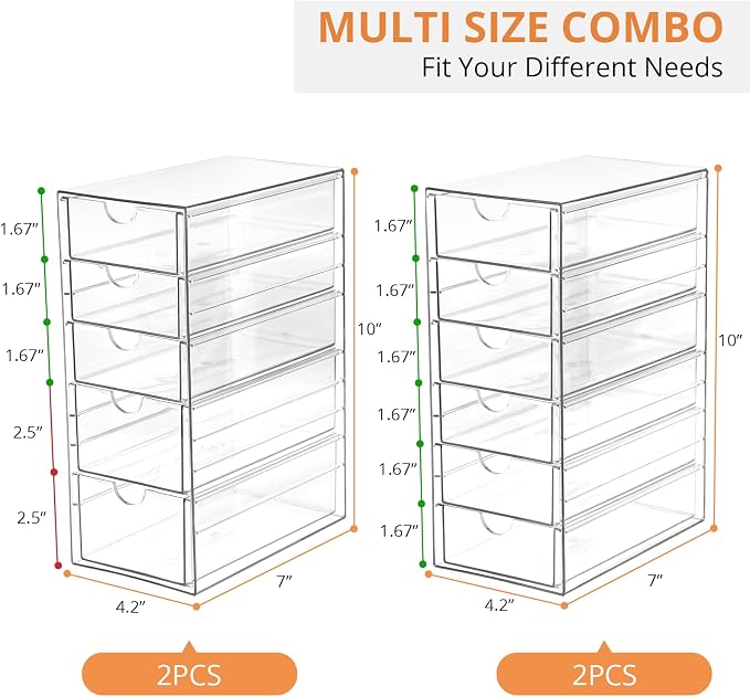 DOMNIU Acrylic Makeup Drawer Storage Organizer with 22 Drawers, 4 Set | Office Desk Organization and Storage, Dustproof Drawer Organizer for Makeup, Countertop, Jewelry, Desktop, Bathroom, Bedroom