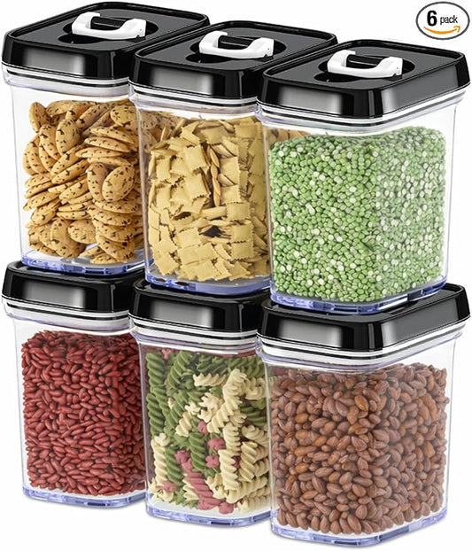 DWËLLZA KITCHEN Airtight Food Storage Containers with Lids – 6 Piece Set Air Tight Kitchen Storage Containers for Pantry Organization and Storage - Clear Plastic BPA-Free - Keeps Food Fresh & Dry