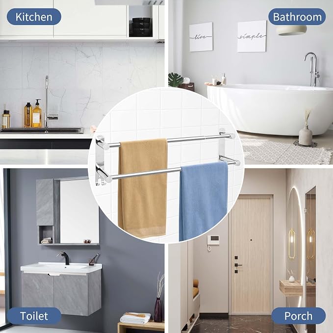 Stainless Steel Towel Bar, Adjustable Towel Racks for Bathroom | 28IN Adjustable Screw Mounting Towel Holder for Bathroom Wall, Tape Hook Bathroom Towel Rack,Towel Bar for Bathroom Wall