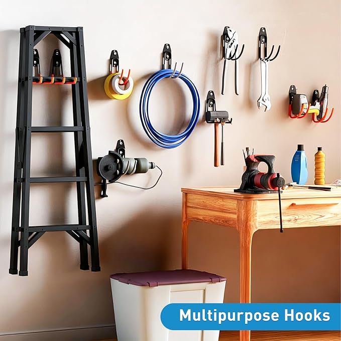 GeeWatom Garage Storage Utility Hooks，Garage Garden Tool Organizer，Steel Wall Mount Hooks, Large Garden U Hooks （2 Pack） (Type-2-Orange)
