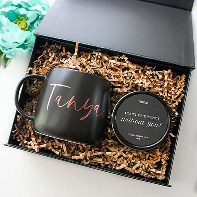 Aimyoo 3 Pack Black Collapsible Gift Box with Magnetic Closure Lids 10.5x7x3 in, Bridesmaid Groomsmen Proposal Box, Medium Rectangle Box for Present Graduation Wedding Storage