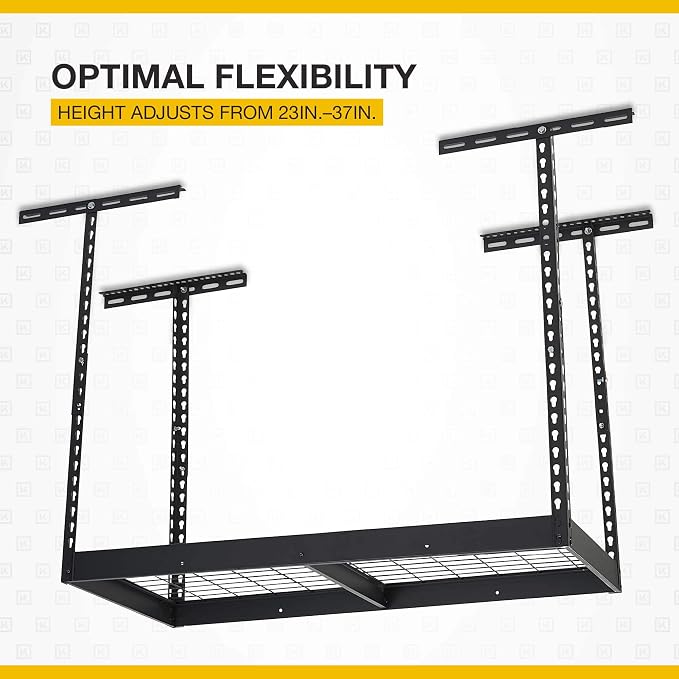 Klutch Overhead Storage Rack, 48in.L x 24in.D, 350-Lb. Capacity | Adjustable Height, 23in.-37in.H, Accessible organization, Garage and workshop storage, Easy inventory visibility