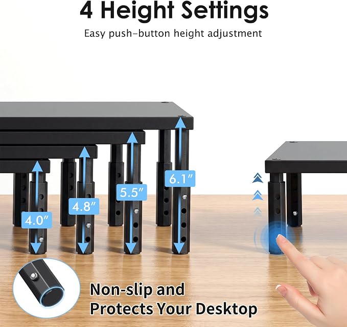 Desk Organizers and Accessories, Adjustable Computer Monitor Stand Riser, Laptop Stand for Desk, Office Desk Accessories & Workspace Organizers for Home Office, Black Wood