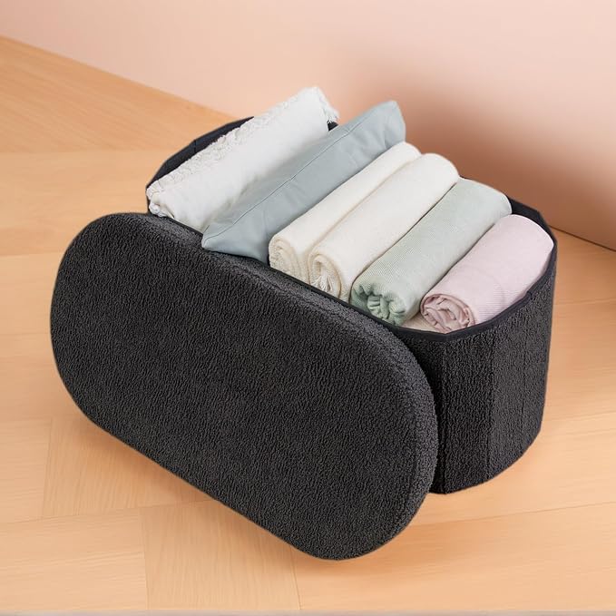 PINPLUS Storage Ottoman Bench Tufted Folding Ottomans Bench Foot Rest, Chest Box Velvet Bench with Storage, 30"x15"x15" (Dark Grey)