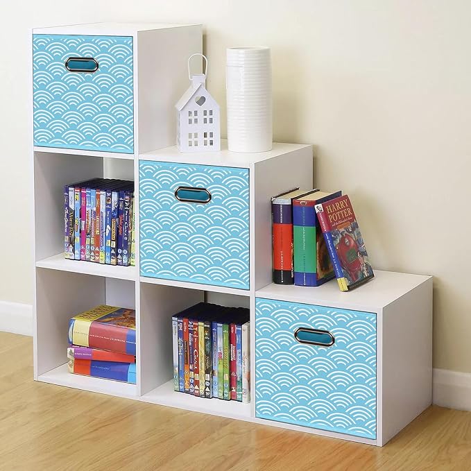 Fabric storage bins Cubes, Fabric Cube Organizer with Handle, Foldable Cube Bins for Cloth or Accessary Storage, 11x11x11, Set of 3, (Blue clouds)