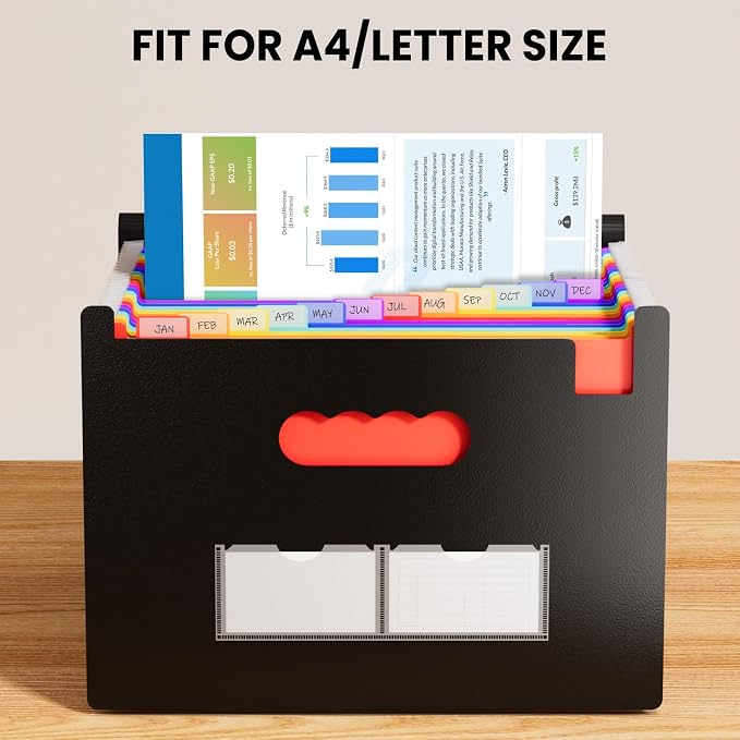 Sooez 24 Pockets Expanding File Folder with Blank Labels, According File Organizer with Expandable Cover, Desktop Accordion Folders Letter A4 Paper Document Storage Organizer, White