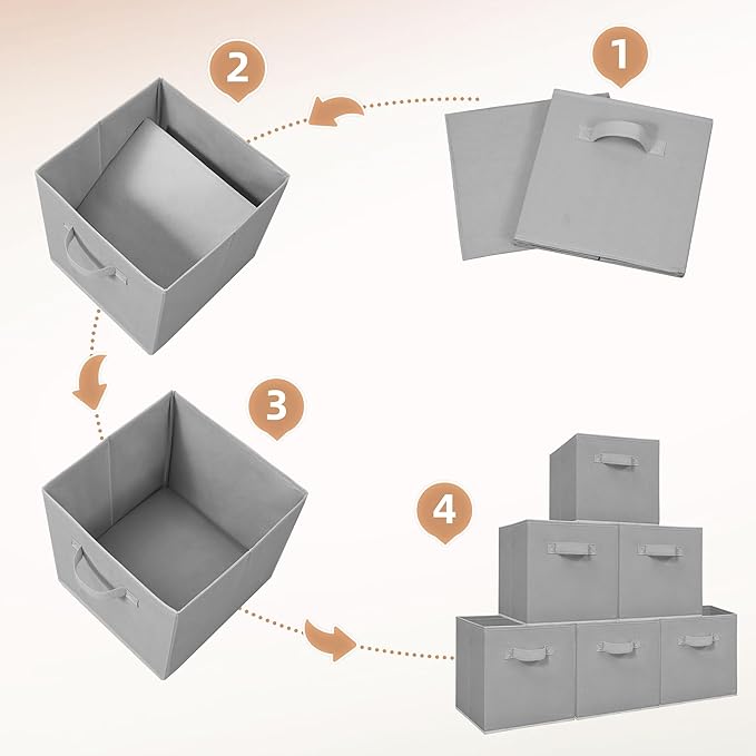 STORAGE MANIAC Storage Cubes, 11 Inch Collapsible Storage Bins with Handles, 8 Pack Fabric Foldable Bins for Organization, Durable Storage Bins for Closet, Shelves, Offices, 8-Pack Grey