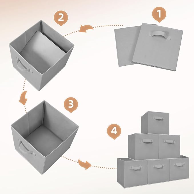 STORAGE MANIAC Storage Cubes, 11 Inch Collapsible Storage Bins with Handles, 4 Pack Fabric Foldable Bins for Organization, Durable Storage Bins for Closet, Shelves, Offices, 4-Pack Grey
