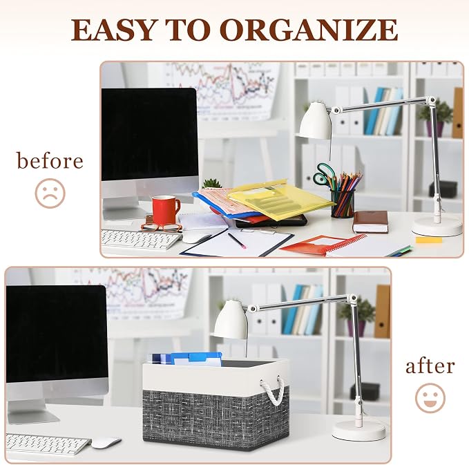StorageTastic Storage Bin,Collapsible Storage Basket For Organizing, | Large Storage Boxes With Rope Handles,Storage Containers,White & Black,4 Pack