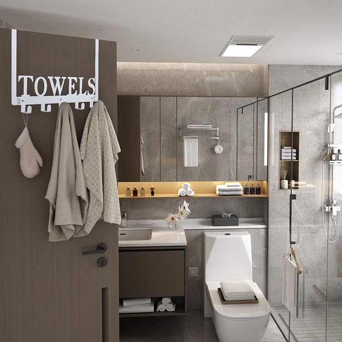 Kuhome Over The Door Hooks, Towel Hooks for Bathroom, Towel Rack Towel Holder for Bathroom Bedroom Kitchen Pool Beach Towels Bathrobe Wall Mount Hang on The Door Cabinet Cupboard (Silver Grey)