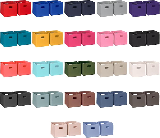 RiverRidge Folding Storage Bins - 2-pack of 10in Tall Sea Green Cubes | Fabric Bins, Set of 2 Storage Cubes, Cut-out Handles, Playroom Closet Organizer, Collapsible Cubby with Bottom Board Insert