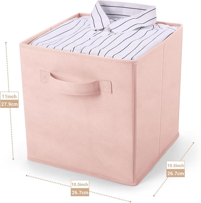 MaidMAX Fabric Storage Bins 10.5×10.5×11, Foldable Cloth Cube Storage Bins for Home Bedroom Closet Drawers Organizer, Pink, Set of 6 | Set of 6 Cloth Cube Storage Bins for Home Bedroom Closet Drawers Organizer Sturdy Handles for Easy Access