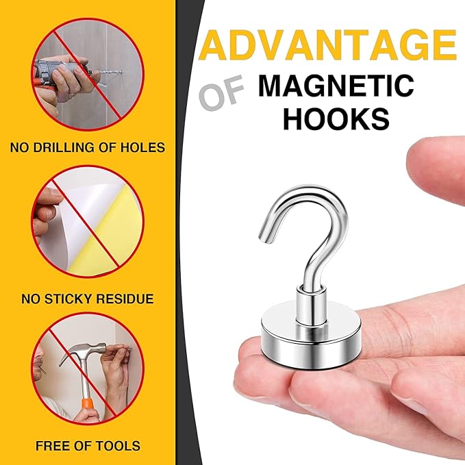 DIYMAG Magnetic Hooks 100pcs 30lbs Cruise Essentials 2026 Magnet Hook | Neodymium Heavy Duty Strong Magnets Hanging Ship Cabins Refrigerator Fridge Classroom Beach Vacation Kitchen Grills Home Tool