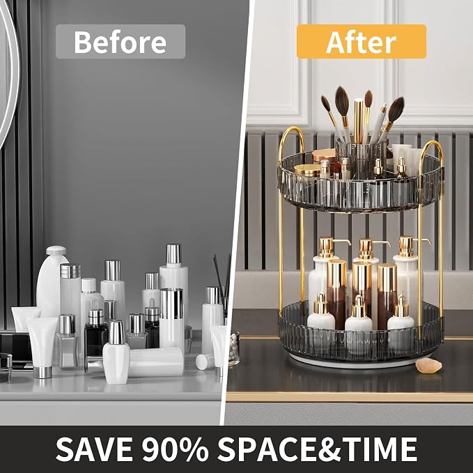 360° Rotating Makeup Organizer, Large Capacity Skincare & Cosmetics Tray | Skincare & Makeup Holder, Bathroom Counter Organizer, Spinning Storage Tray for Perfume, Dresser, Bedroom, Vanity Countertop