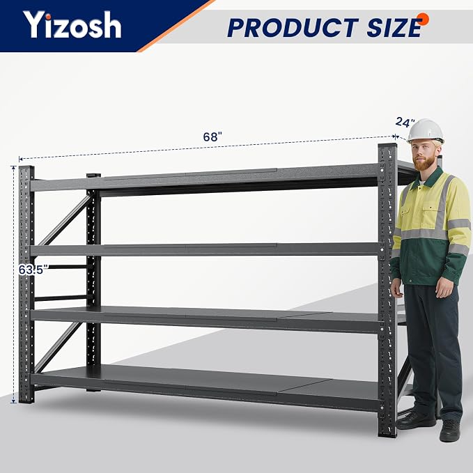 68" W Metal Garage Storage Shelves,Heavy Duty Adjustable Steel Organization Shelving,Utility Rack Shelf,68" W x 24" D x 63" H for Basement,Warehouse,Industrial