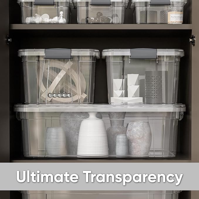 Superio Storage Bins with Lids - 4 Pack, 4.5 Qt Clear Boxes for Organizing, Stackable Plastic Containers - BPA Free, Non-Toxic, Odor Free, Organizer for Home, Office, Dorm