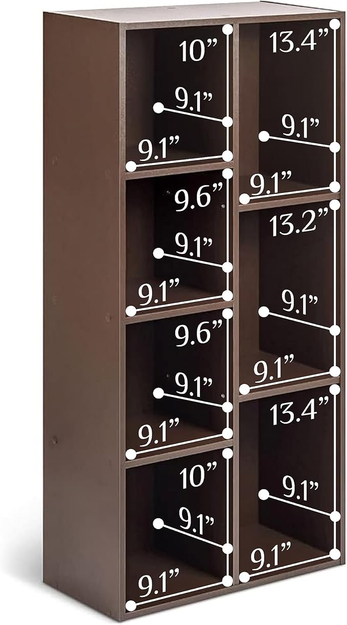 Amazon Basics 7 Cube Storage Organizer Bookcase, Sturdy Shelves, Book Shelf, Espresso, 9.3"D x 19.5"W x 41.7"H