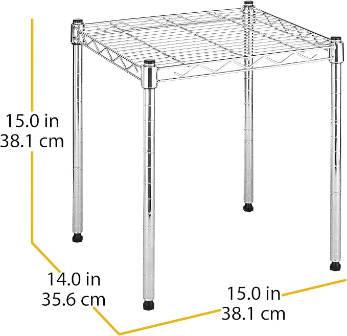 Whitmor 1 Tier Supreme Stacking Shelving Unit, Wire Metal Home Storage Organizer, 15" L x 14" W x 15" H, Chrome