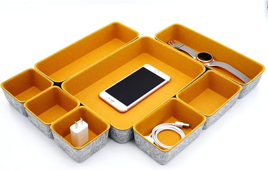 8-Piece Felt Drawer Organizers Curry Desk Tray Makeup Storage