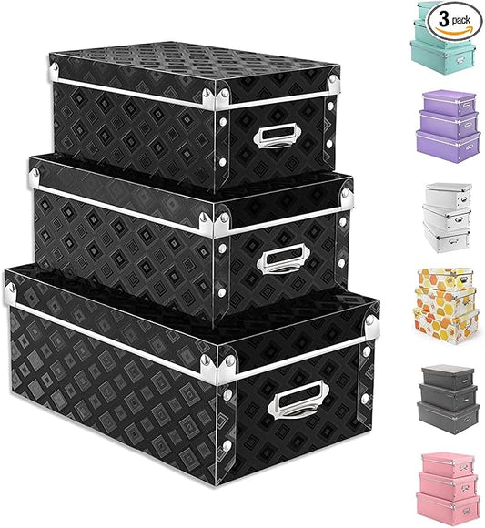 XUCHUN Decorative Storage Box with lids,3 in 1 Set,Plastic,Waterproof Storage Bins for Shoes,Clothes,Office