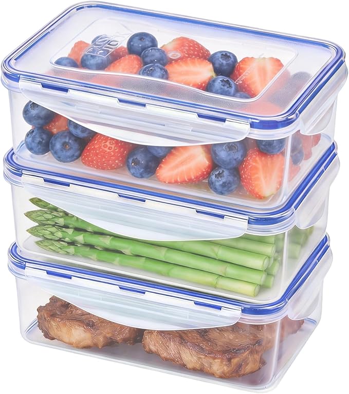 KIGI Food Storage Containers, Medium, Set of 3 (4.8 Cup) | Airtight Locking Lids, Leak-Proof, Ideal for Meal Prep, Lunch & Leftovers, Microwave & Freezer Safe, BPA-Free Plastic, 38 oz