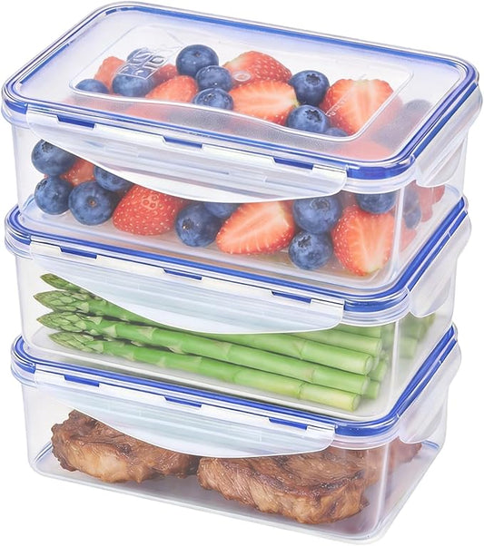 KIGI Food Storage Containers, Medium, Set of 3 (4.8 Cup) | Airtight Locking Lids, Leak-Proof, Ideal for Meal Prep, Lunch & Leftovers, Microwave & Freezer Safe, BPA-Free Plastic, 38 oz
