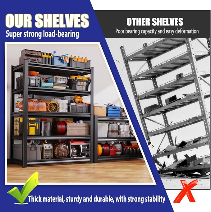 72"Hx59"Wx20"DGarage Shelving-2500 lbs 5 Tier Storage Shelves,Adjustable Heavy Duty Metal Shelving Unit and Storage Large Wire Rack,Utility Steel Shelf for Warehouse Industrial Pantry Basement