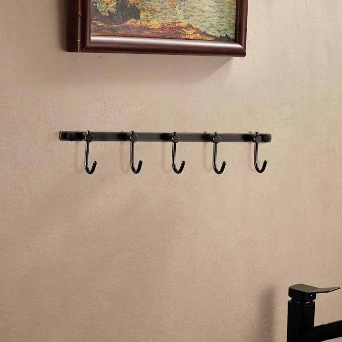 WINCASE Bronze Towel Hooks, Bathroom Rail Hook Rack Wall Mounted, Antique Oil Rubbed Brass Cloth Coat Rack with 5 Hooks Farmhouse
