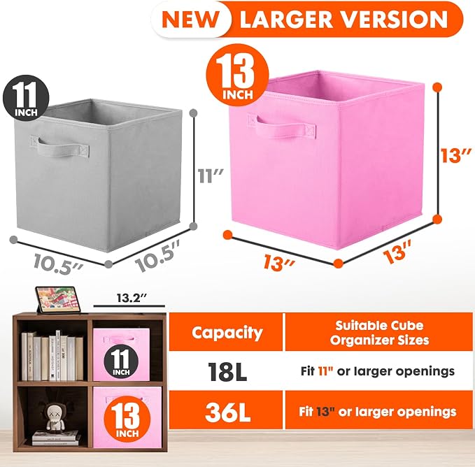 ShellKingdom Storage Bins, Foldable Fabric Storage Cube And Cloth Organizer | Storage Drawer For Closet And Toys, 13 X 13 X 13 INCH, 6 Pack (Pink)