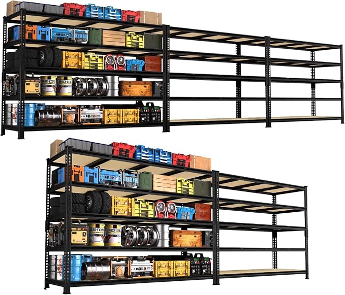 PrimeZone 60" W X 24" D X 72" H Heavy Duty Garage Storage Shelves, 3000 LBS | 5 Tier Adjustable Metal Shelf, 15 Support Beams, Solid Steel Frame, Freestanding, Storage for Basement, Warehouse, 5 Pack