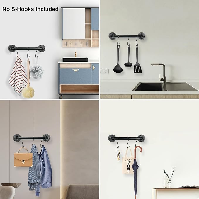 Livabber Industrial Pipe Towel Bar, Rustic Iron Decor Bathroom Hardware Towel Holder Accessory, Heavy Duty Wall Mounted Bath Towel Rack,Black (12 Inch)