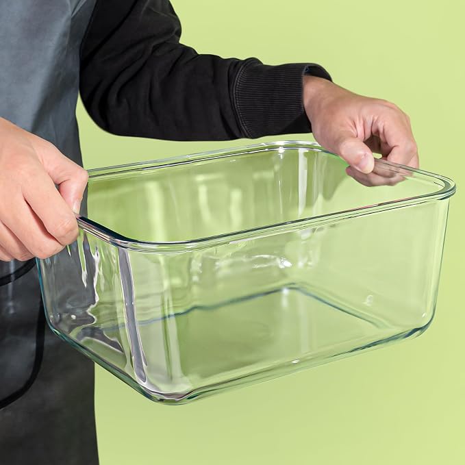 Extra Large Glass Storage Containers with Lids 200oz/6000ml/26cup | Silicone Mat Included | Borosilicate Glass | Airtight | Freezer Oven Dishwasher Safe | Rotisserie Chicken | XL Big Food Bowl