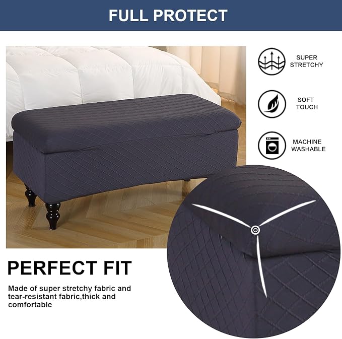 FUANGUI Ottoman Cover Slipcovers Rectangular Folding Stretch | Storage Bench Footrest Sofa Stool Covers Footstool Protector with Elastic Bottom, Removable Washable,Medium