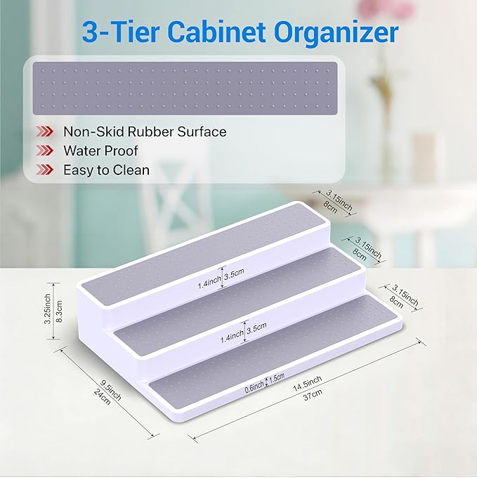 YAN & HIN 3 Tier Spice Rack Organizer for Cabinet, 3 Pack Non-Slip Spice Rack Shelf Organizer, Holds 24+ Jars, Plastic Spice Organizer for Cabinet, Pantry & Kitchen Countertop, White
