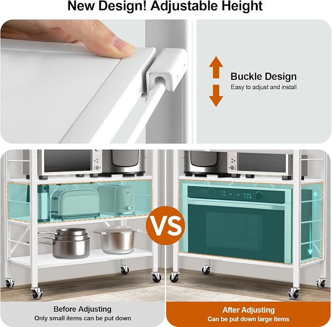 Himix 6-Tier Foldable Storage Shelves Expandable Shelf Wheels White 2-in-1