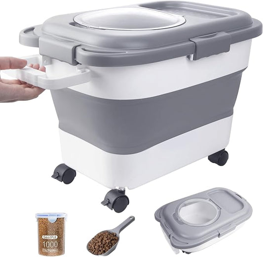 15-23 Lbs Dog Food Storage Container Airtight,Collapsible Pet Food Storage | Dog Food Container with Double Seal & Magnetic Lid,Cat Food Container with Wheels & Handle for Easy Moving,Small Jar,Scoop